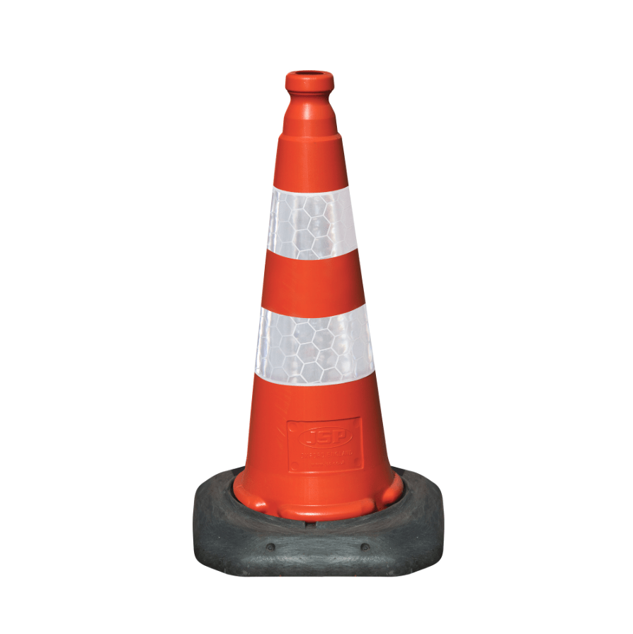 Verkeerskegel pion 50 cm met reflectiebanden en recycling voet