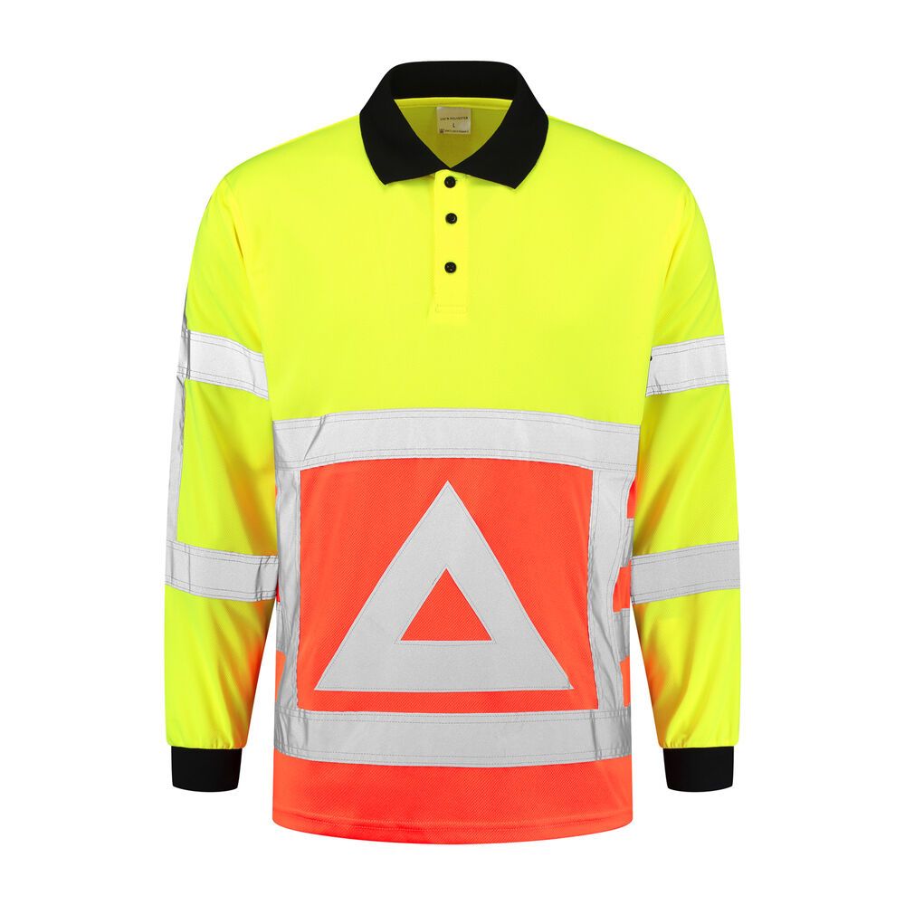 Verkeersregelaarspolo lange mouw 100% polyester geel-oranje 3XL