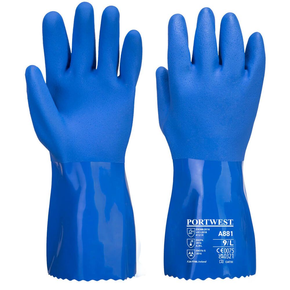 Chemiebestendige blauwe PVC handschoen